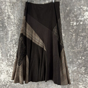 Per Una Size 14 Cottagecore Boho Lace Flared Midi Skirt Brown Zip Casual